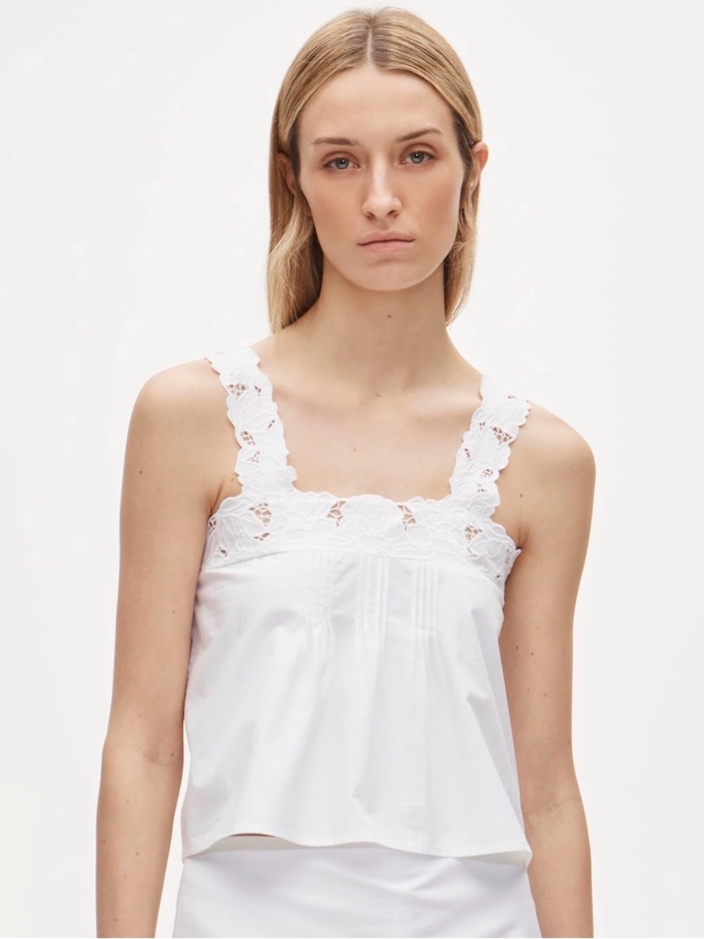 J.Crew Lace-Trim Tank in Cotton Poplin